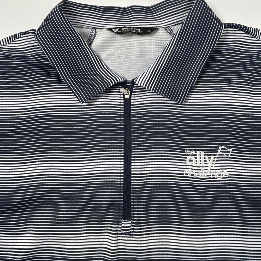 Levelwear The Ally Challenge Golf Polo Shirt Striped Navy White Large L/G